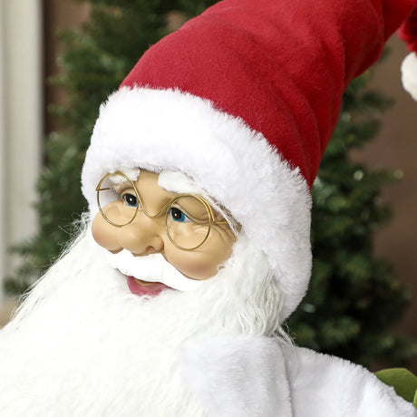 HOMCOM Life Size Santa Claus Christmas Decoration, Voice-Activated with Twinkling LED Lights, Red