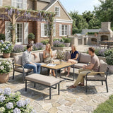 Outsunny 7 Seater Garden Furniture Set, Metal Garden Sofa Set with Cushions, Outdoor Furniture Conversation Sets, Khaki
