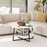 HOMCOM Two-Tier Marble-Effect Coffee Table - White/Black