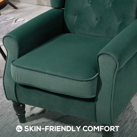HOMCOM Wingback Accent Chair, Retro Upholstered Button Tufted Occasional Chair for Living Room and Bedroom, Green