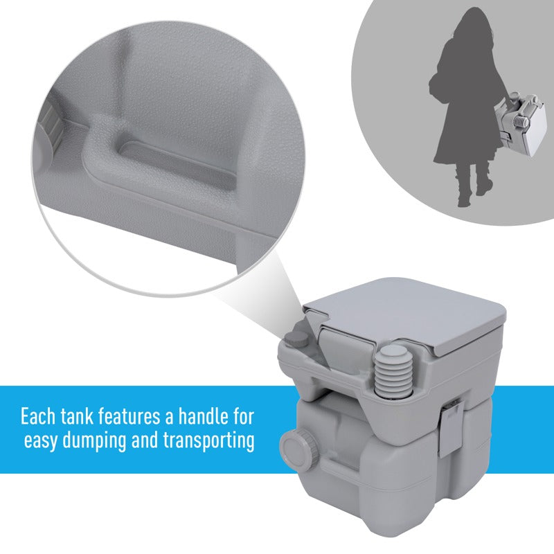 Outsunny 20L Portable Travel Mobile Toilet Outdoor Camping Handle WC with 2 Detachable Tanks & Push-button Operation, Grey