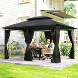 Outsunny 3 x 4m Steel Gazebo, with Curtains - Black