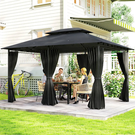 Outsunny 3 x 4m Steel Gazebo, with Curtains - Black