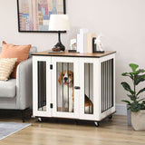 PawHut Dog Crate Furniture, Dog Cage End Table, with Wheels, for Medium Dogs, 80 x 60 x 76.5cm  - White