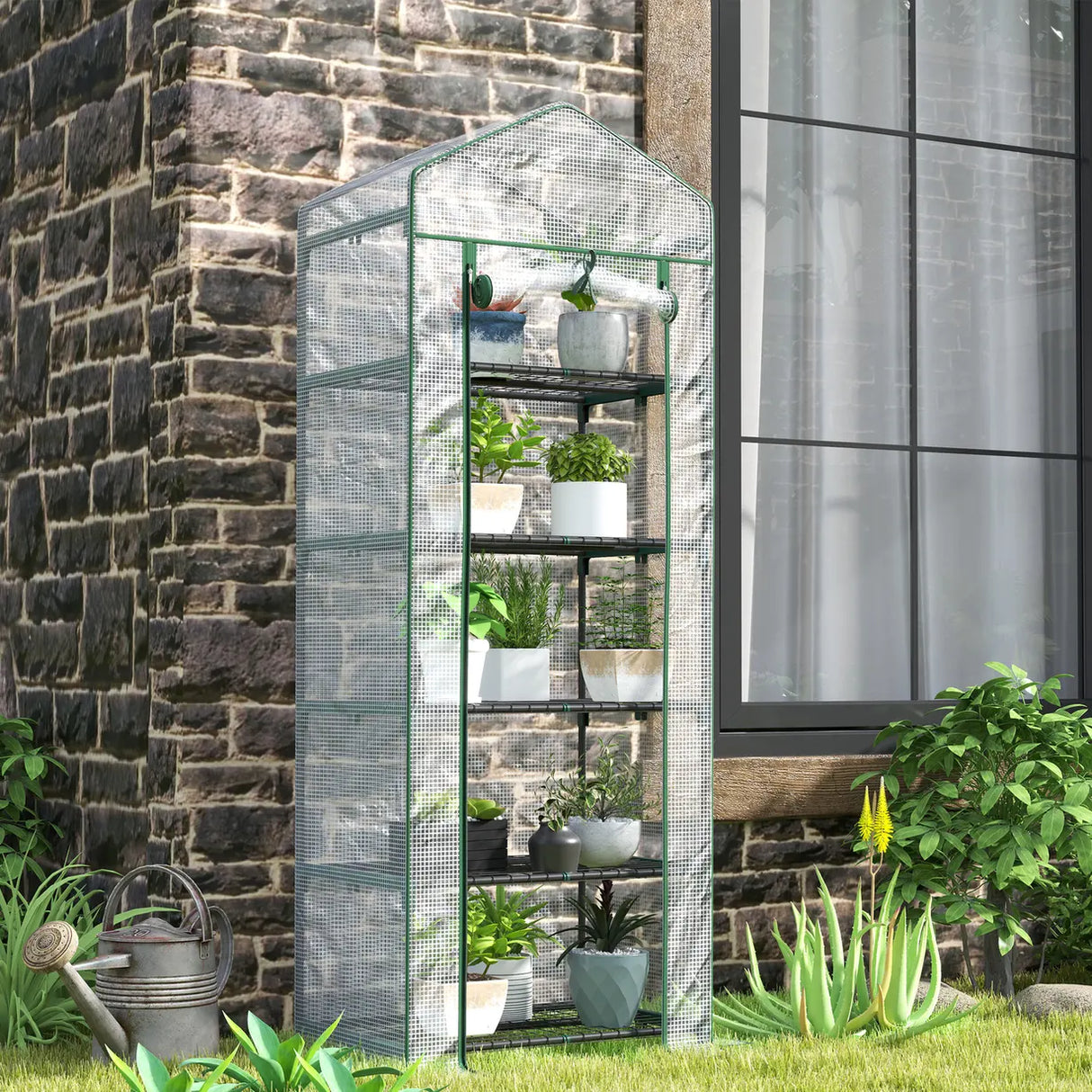 Outsunny 193cm Five Shelf Mini Greenhouse - White