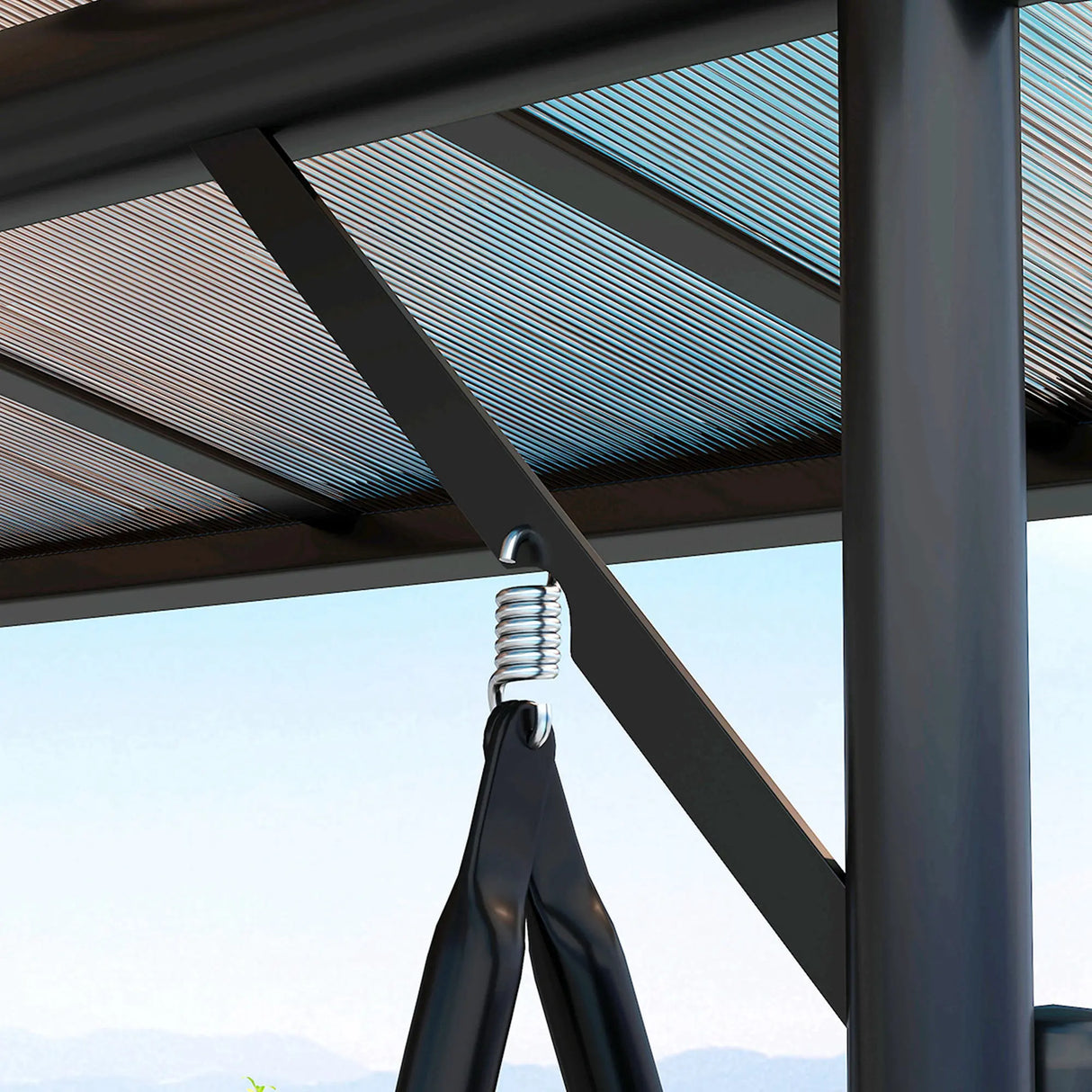 Outsunny Convertible Three-Seater Swing Bench Bed - Dark Grey