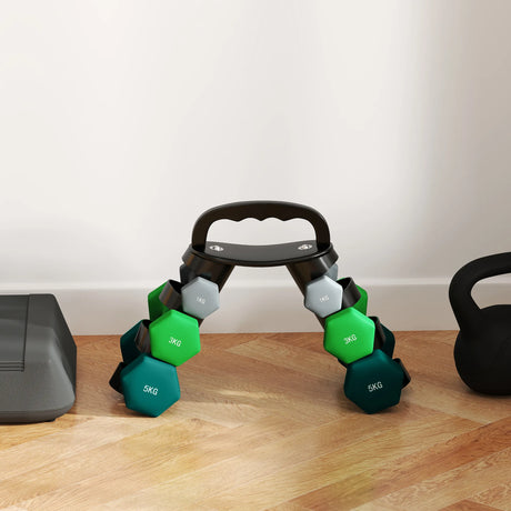 SPORTNOW Dumbbells Set with Storage Rack, 2 x 1kg, 2 x 3kg, 2 x 5kg, Grey