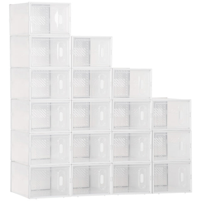 HOMCOM 18PCS Clear Shoe Box, Plastic Stackable Shoe Storage Box for UK/EU Size up to 8.5/43 with Magnetic Door for Women/Men, 25 x 35 x 19cm