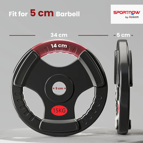 SPORTNOW Olympic Weight Plates, 2"/5cm Weight Disc Pair with Tri-Grips, 2 x 15kg Dumbbell Plates for Weightlifting and Strength Training Home Gym Fitness Workout, Black