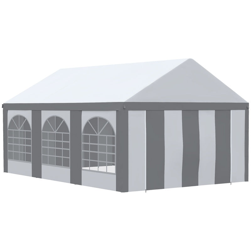 Outsunny 6 x 4m Galvanised Party Tent, Marquee Gazebo with Sides, Six Windows and Double Doors, for Parties, Wedding and Events