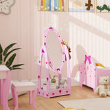 AIYAPLAY Kids Clothes Rail, Kids Dressing Mirror with 360 Rotating, 2 Piece Kids Furniture Set with Storage Shelves, Pink