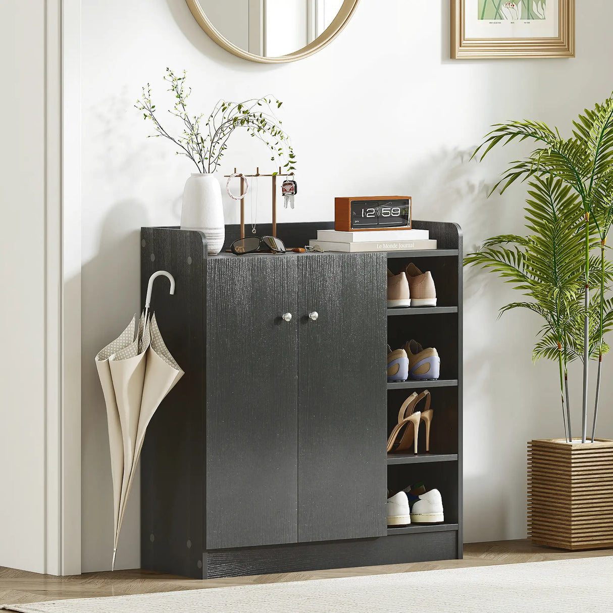 HOMCOM Shoe Storage Cabinet with Adjustable Shelves - Black