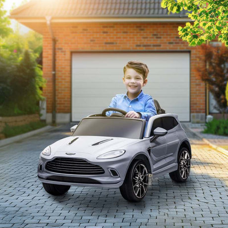 AIYAPLAY Aston Martin DBX Licensed Battery Powered Kids Electric Car, 12V Kids Ride on Car w/ Lights, Music Horn, Grey