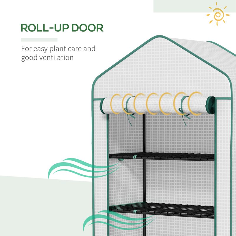 Outsunny 5 Tier Widened Mini Greenhouse with Reinforced PE Cover, Portable Indoor Outdoor Green House with Roll-up Door and Wire Shelves, 193H x 90W x 49Dcm, White