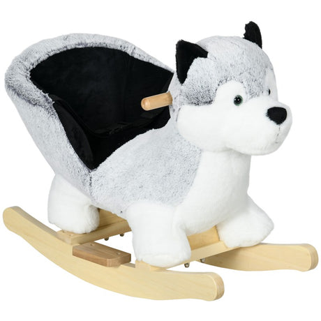 HOMCOM Baby Rocking Horse, Husky-Designed Plush Rocking Animal, with Sounds, Seatbelt, for Ages 18-36 Months - Grey