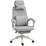 Vinsetto Office Chair, Ergonomic Desk Chair, High Back Fabric Work Chair with 160° Reclining Backrest, Retractable Footrest, Neck and Lumbar Pillow for Home and Study, Grey