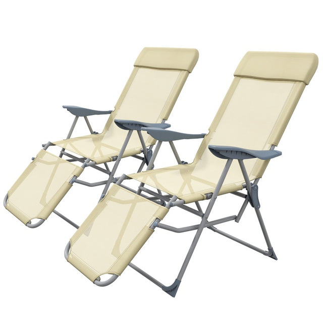 Outsunny Set of Two Sun Loungers, with Five-Position Adjustable Backs - Beige