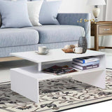 HOMCOM Coffee Table with Storage, 2-Tier Centre Table, Modern Living Room Table with Open Shelf and Aluminium Poles, White