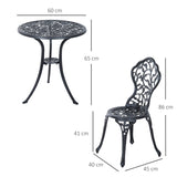 Outsunny 3 Pcs Aluminium Bistro Set Garden Furniture Dining Table Chairs Antique Outdoor Seat Patio Seater Black