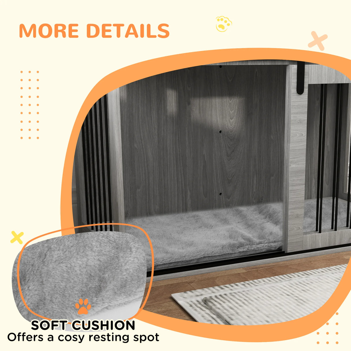 PawHut 46.46'' Dog Crate Furniture with Removable Cushion & Security Latch for Extra Large Dogs - Grey
