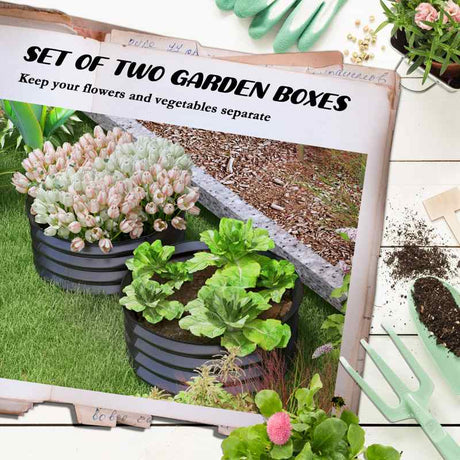 Outsunny Set of 2 Raised Garden Bed, Metal Planter Box with Safety Edging, Easy-to-assemble Stock Tank, Dark Grey