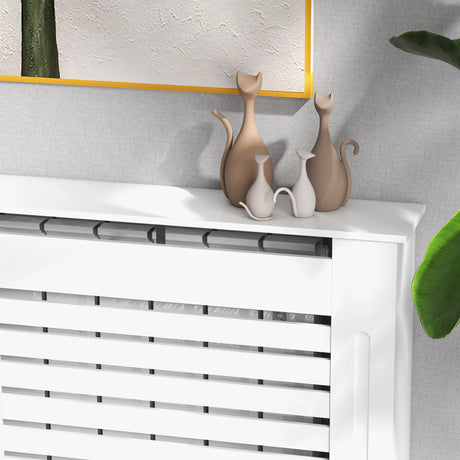 HOMCOM Radiator Cover, Modern MDF White Painted Cabinet with Horizontal Slats for Living Room, Bedroom, 152L x 19W x 81H cm