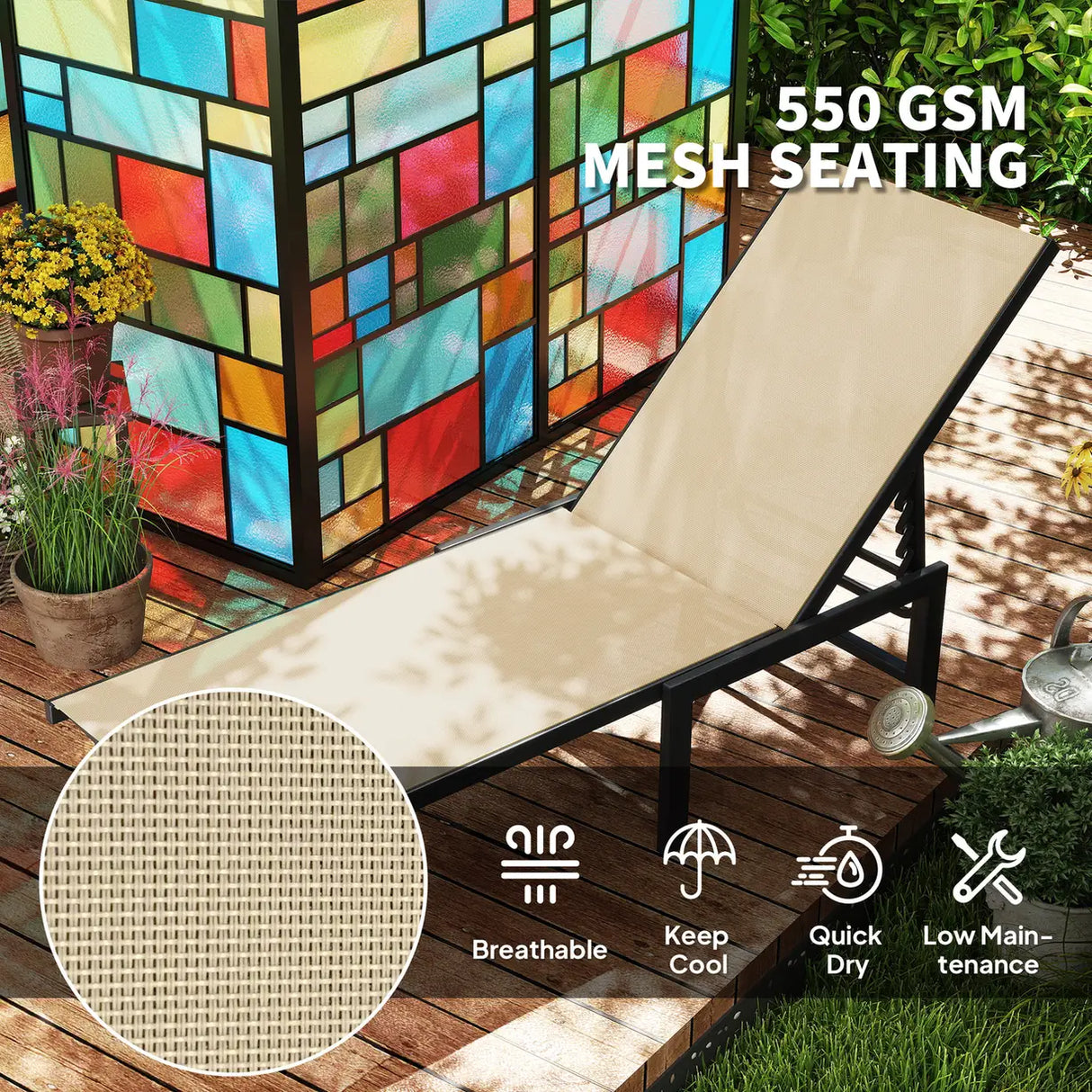 Outsunny Reclining Sun Lounger - Khaki