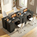 HOMCOM Computer Desk, Writing Table, PC Workstation with 3 Storage Shelves and Drawers, Handle, for Home Office, Black