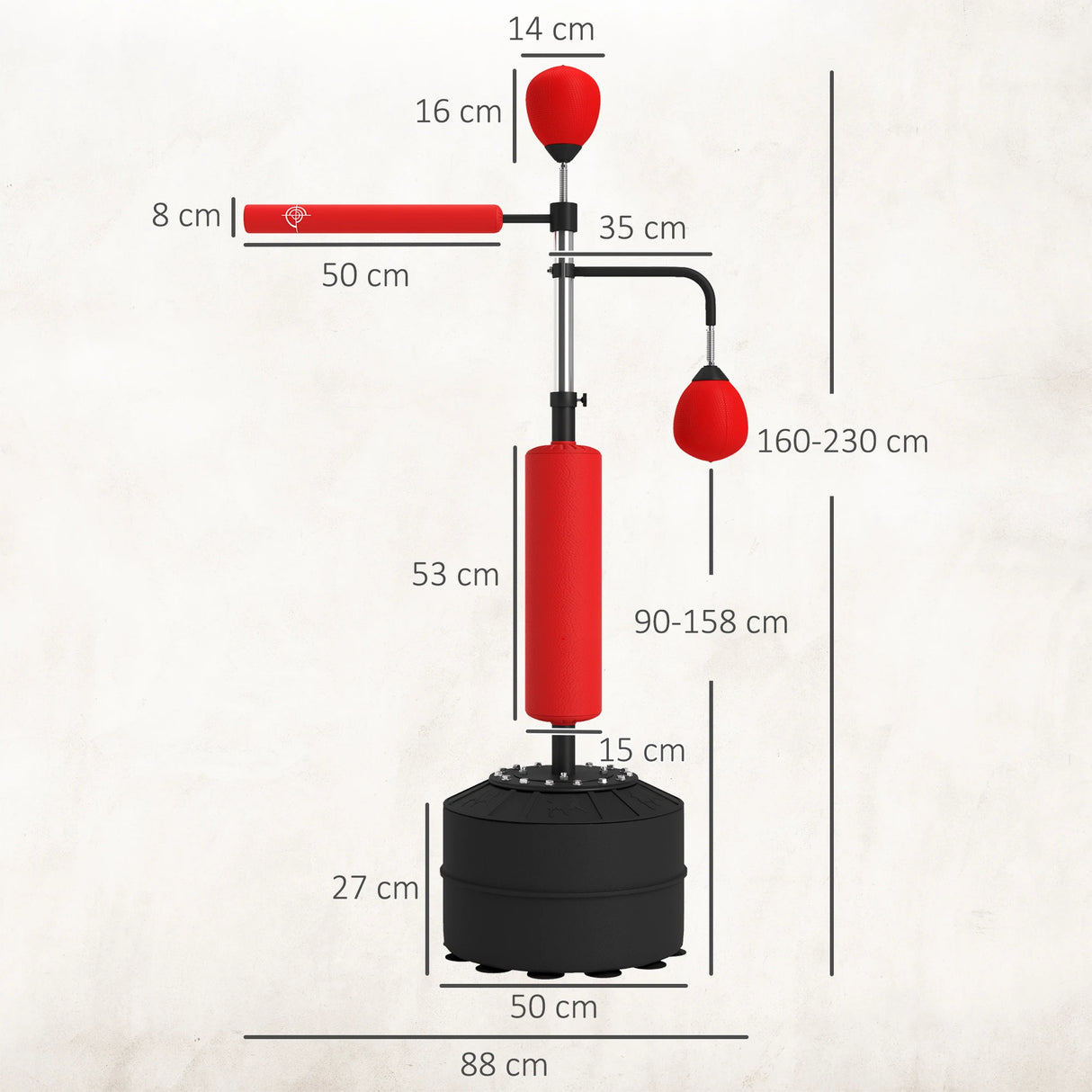 HOMCOM 4-in-1 Boxing Punching Bag, Freestanding with 2 Speed Bals, 360 Reflex Bar, 160-230cm Adjustable Height, Red