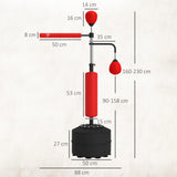HOMCOM 4-in-1 Boxing Punching Bag, Freestanding with 2 Speed Bals, 360 Reflex Bar, 160-230cm Adjustable Height, Red