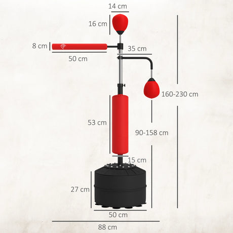 HOMCOM 4-in-1 Boxing Punching Bag, Freestanding with 2 Speed Bals, 360 Reflex Bar, 160-230cm Adjustable Height, Red