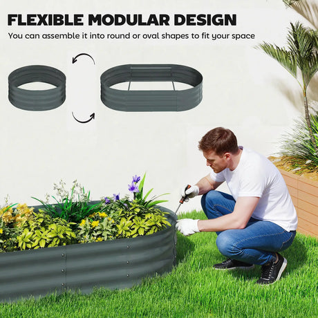 Outsunny Galvanised Raised Garden Bed with Arched Trellis, 4 x 2 x 4.6ft Metal Raised Bed for Garden with Open Bottom, Dark Grey