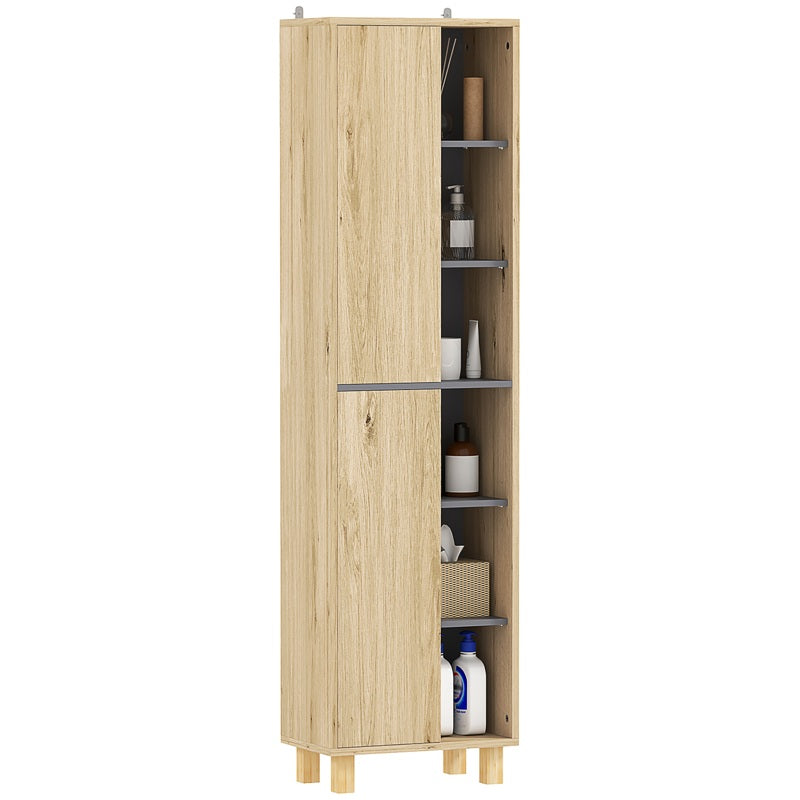 HOMCOM Multi-Storage Slim Bathroom Cabinet - Wood-Effect