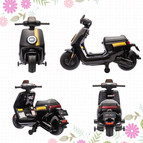 AIYAPLAY 6V Ride on Motorbike, Kids Electric Motorbike w/ Headlights, Music, Training Wheels, for Ages 18-36 Months, Black