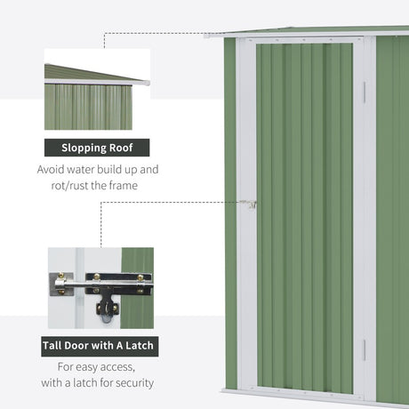 Outsunny 5ft x 3ft Garden Metal Storage Shed, Outdoor Tool Shed with Sloped Roof, Lockable Door for Tools, Equipment, Light Green