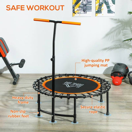 HOMCOM 40" Fitness Trampoline with Adjustable Handle, Rebounder Trampoline Mini Jumper for Indoor Exercise Workout, Support Up to 100kg, Orange