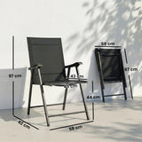 Outsunny Folding Garden Chairs Set of 2, Foldable Garden Dining Chairs with High Back, Armrests, Texteline Seat, Black
