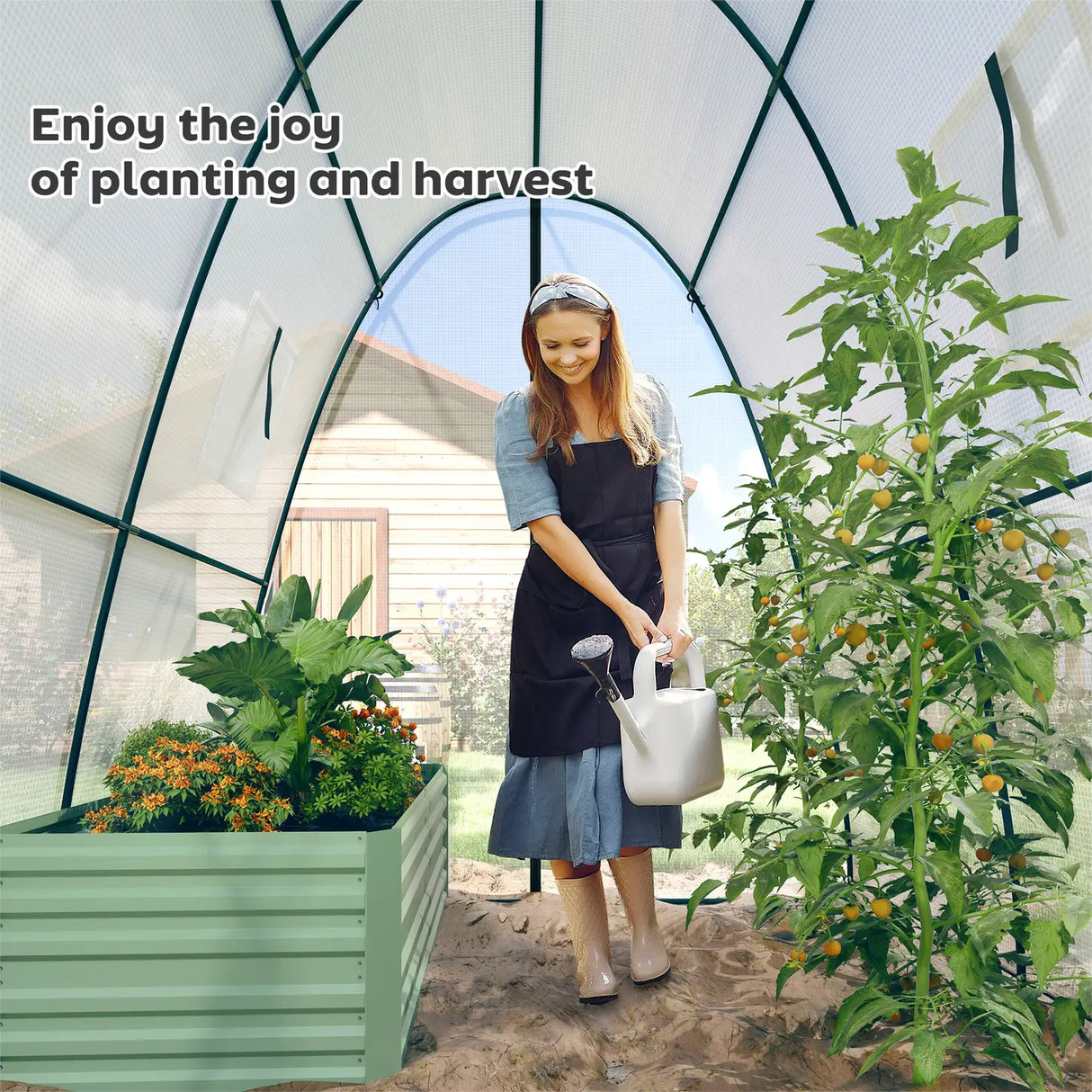 Outsunny Hoop House Greenhouse with Sandbags, Walk-In Tunnel Green House with 2 Doors and Screen Windows, 1.8 x 1.8 x 2m, White