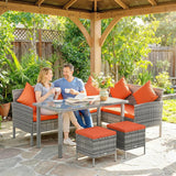 Outsunny 6-Seater Rattan Dining Set Sofa Table Footstool Outdoor w/ Cushion Garden Furniture, Orange