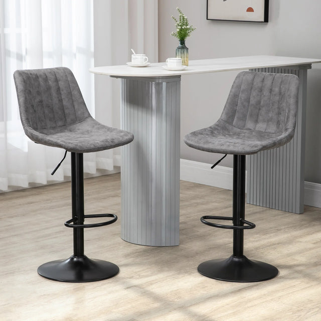 HOMCOM Modern Bar Stools Set of 2, Height Adjustable Swivel Bar Chairs with Backrest, Gas Lift and Footrest, Microfibre Barstools for Breakfast Counter, Kitchen Island, Grey