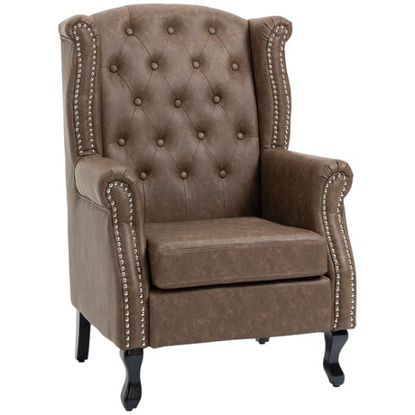 HOMCOM Wingback Accent Chair Tufted Chesterfield-style Armchair with Nail Head Trim for Living Room Bedroom Brown