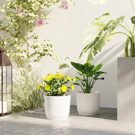 Outsunny Set of Two 22cm Planters - White
