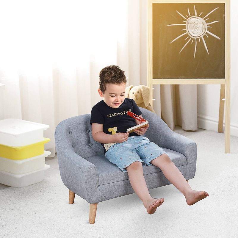 HOMCOM Children's Armchairs Kids Armchair Toddler Chair 2 Seater Wood Frame Mini Sofa for Bedroom Playroom Grey