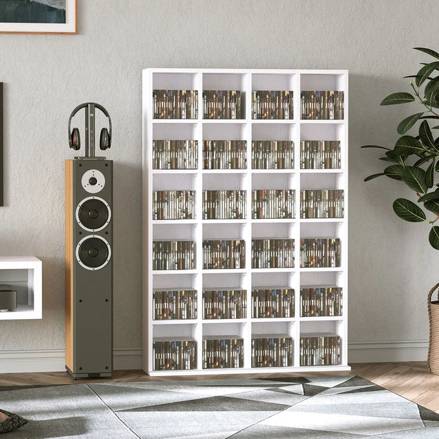 HOMCOM CD Storage Unit with Adjustable Shelves, 89 x 130.5 cm, White