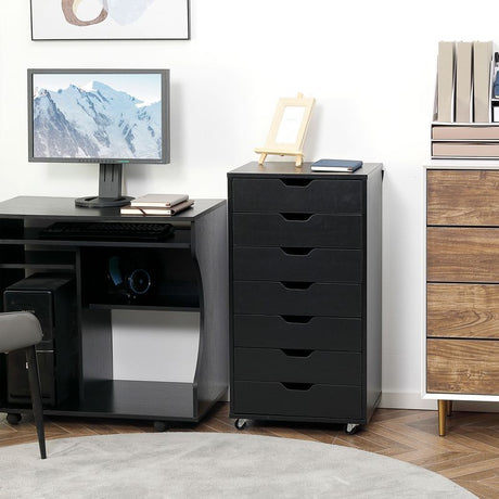 Vinsetto Seven-Drawer Filing Cabinet, with Wheels - Black