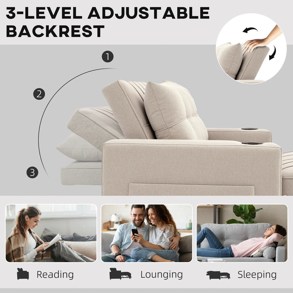 HOMCOM Two-Seater Pull-Out Sofa Bed - Beige