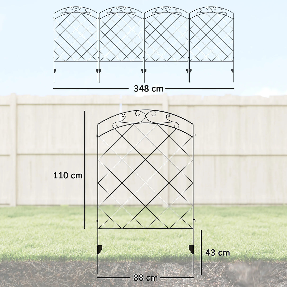 Outsunny Steel Decorative Swirls Outdoor Picket Fence Panels Set of 4, Black