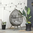 Outsunny Teardop PE Wicker Rattan Chair w/ Thick Cushions 4 Legs Outdoor Seat Egg Garden