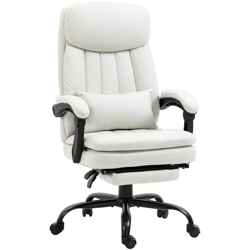 Vinsetto Office Chair, Ergonomic Desk Chair with 6-Point Vibration Massage and Lumbar Heating, Computer Chair with Lumbar Support Pillow, 155 Reclining Back and Footrest, Cream White