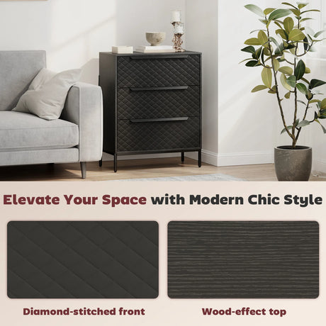 HOMCOM Chest of Drawers, Dresser with 3 Fabric Drawers and Aluminium Handles - Black